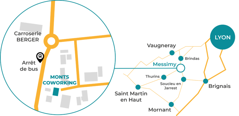 Plan Monts Coworking à Messimy près de Brignais